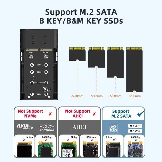 Alt view image 2 of 5 - MAIWO K2022S SATA M.2 SSD Duplicator Enclosure, USBC 5Gbps Hard Drive Docking Station, for B/B+M Key 2230/2242/2260/2280 SSD, Support One- Key Offline Clone Duplicator and System Disk Copy Function