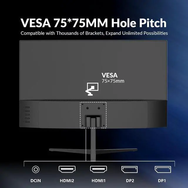 Alt view image 4 of 5 - Great voell 24 Inch Curved Monitor, Full HD 1080P, 100Hz Refresh Rate, 120% sRGB, 3-Side Ultra-Slim Bezel, Blue Light Filter, HDMI VGA Inputs, for Home Office Dorm  Black
