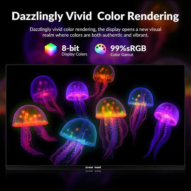 Alt view image 3 of 5 - Great voell 24 Inch Curved Monitor, Full HD 1080P, 100Hz Refresh Rate, 120% sRGB, 3-Side Ultra-Slim Bezel, Blue Light Filter, HDMI VGA Inputs, for Home Office Dorm  Black