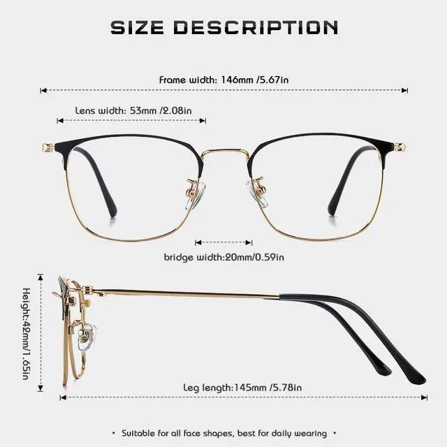 Alt view image 4 of 5 - PRIVOZA Blue Light Glasses, Computer/Gaming/TV/Phones Glasses for Women/men, Anti Glare/UV400, Lightweight Titanium Frame (Black-Gold)