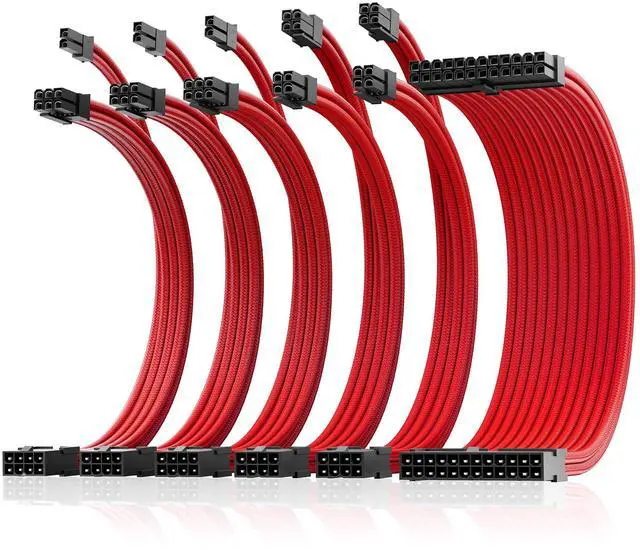 Main image of ASIAHORSE Power Supply Sleeved Cable, 16AWG PSU Cables Internal Power Supplies Extension Cables 1x24Pin/2x4+4 EPS/3x6+2 PCI-E, 30cm Length with Comb(Dual EPS Red)