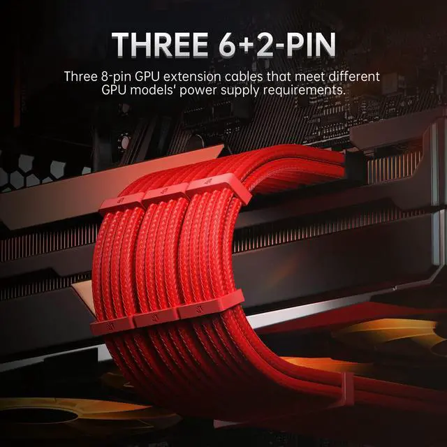 Alt view image 3 of 5 - ASIAHORSE Power Supply Sleeved Cable, 16AWG PSU Cables Internal Power Supplies Extension Cables 1x24Pin/2x4+4 EPS/3x6+2 PCI-E, 30cm Length with Comb(Dual EPS Red)