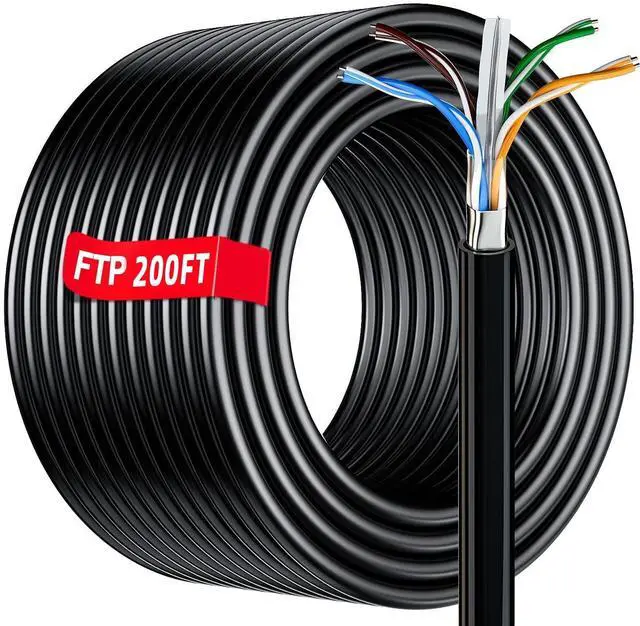 Main image of Cat 6 Outdoor Ethernet Cable 200ft ( 10 RJ45 ), FTP Cat 6 Shielded Cable Gigabit 23AWG, Heavy Duty, Direct Burial, Waterproof, In-Ground, UV Resistant LAN Internet Network Cable for Router Gaming, CCA