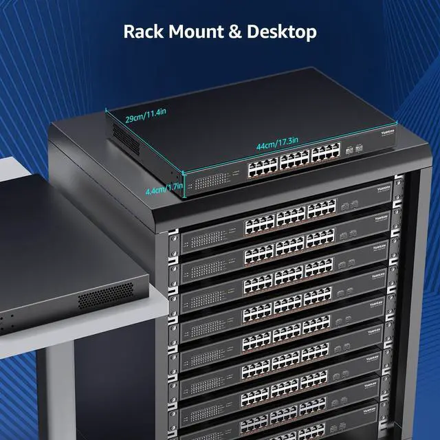 Alt view image 5 of 5 - YuanLey 26 Port 2.5G PoE Switch Unmanaged, 24 x 2.5G Base-T PoE Ports, 2 x 10G SFP+, IEEE802.3af/at, 400W, Compatible with 100/1000/2500Mbps, Metal Case, Desktop/Rack Mount 2.5Gbe Network Switch