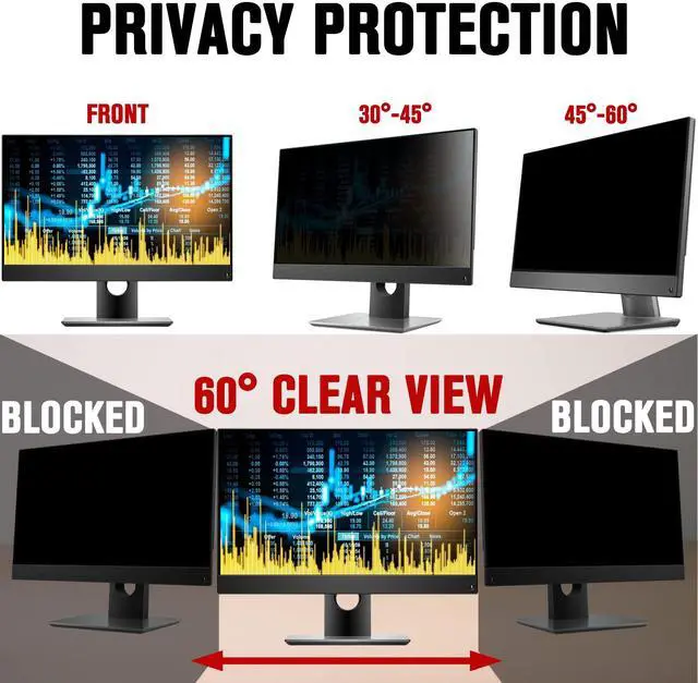 Alt view image 3 of 5 - ZYY 2 Pack 27 Inch(diagonal) Computer Privacy Screen Filter (23 9/16 × 13 1/4) With Anti Glare,Anti UV, Privacy Screen Protector Film 16:9 Aspect Ratio For Desktop Computer Monitor Curved