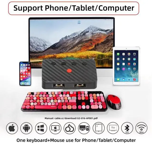 Alt view image 2 of 5 - chenyang Dual Port USB to Bluetooth 5.3 Adapter with 2.4G Receiver for Conversion Wired Keyboard and Mouse to Wireless for Phone/Tablet/Computer