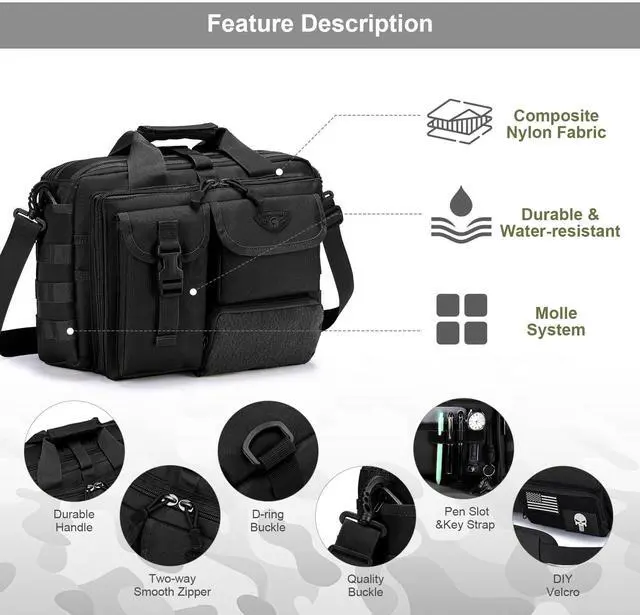 Alt view image 4 of 5 - Stypos Tactical Messenger Bag, 15.6/17.3 Inch Tactical Briefcase for Man Military Laptop Bag Messenger Shoulder Bag (Black)