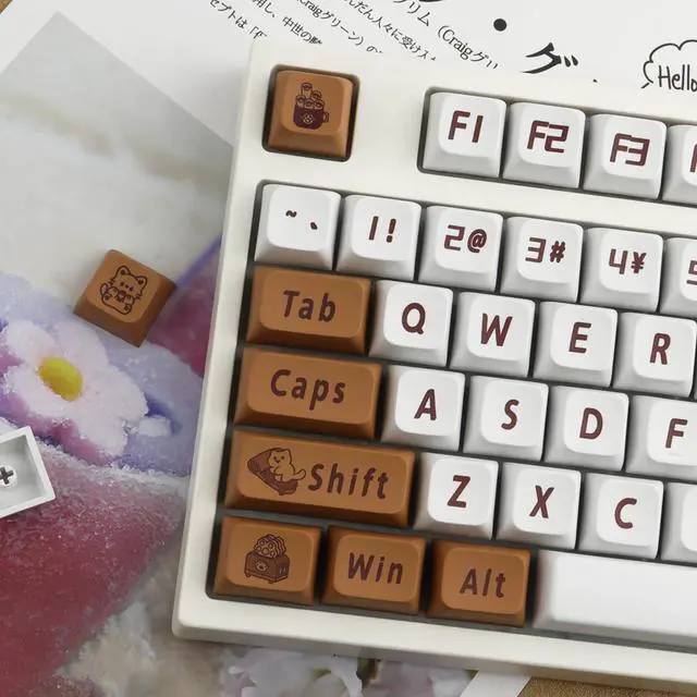 Alt view image 3 of 5 - Hyekit PBT Keycaps - 129 Keys Cat Coffee Design, Dye-Sublimation, XDA Profile, Custom Keycaps for Cherry Gateron MX Switches Mechanical Keyboards