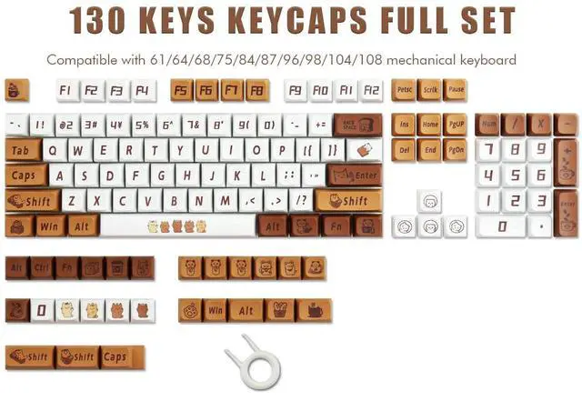 Alt view image 5 of 5 - Hyekit PBT Keycaps - 129 Keys Cat Coffee Design, Dye-Sublimation, XDA Profile, Custom Keycaps for Cherry Gateron MX Switches Mechanical Keyboards