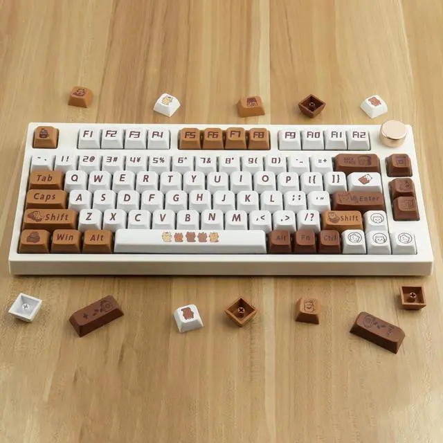 Alt view image 4 of 5 - Hyekit PBT Keycaps - 129 Keys Cat Coffee Design, Dye-Sublimation, XDA Profile, Custom Keycaps for Cherry Gateron MX Switches Mechanical Keyboards