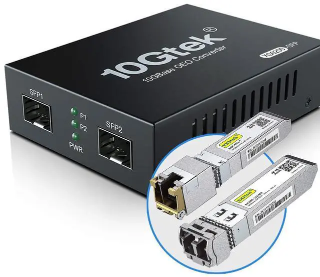 Main image of 10GbE SFP+ Media Converter, Fiber to 10G Copper UTP Ethernet Media Converter, with a 10GBase-T Reach 30 Meters Transceiver and a SFP+ SR Module (300m, MMF, 850nm)