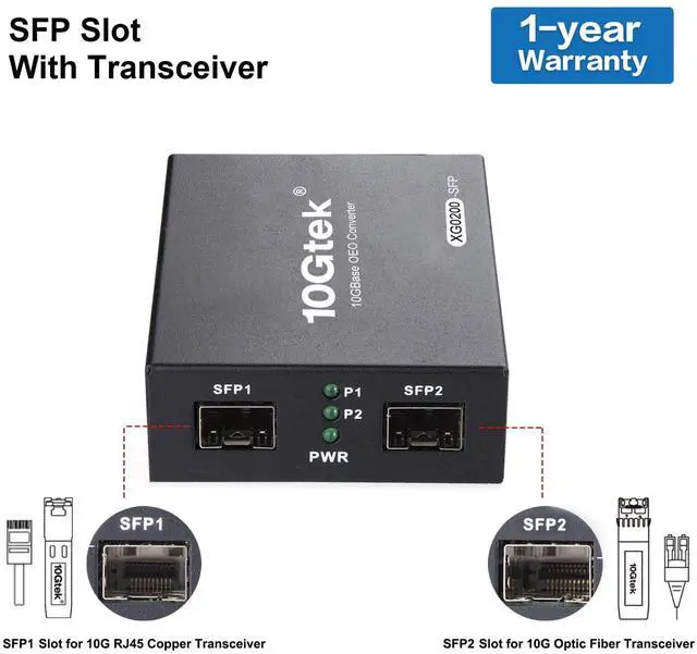 Alt view image 4 of 5 - 10GbE SFP+ Media Converter, Fiber to 10G Copper UTP Ethernet Media Converter, with a 10GBase-T Reach 30 Meters Transceiver and a SFP+ SR Module (300m, MMF, 850nm)