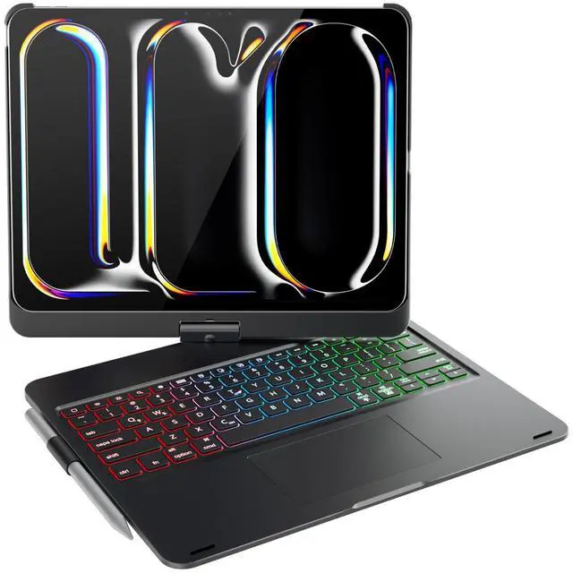 Main image of doqo iPad Pro 11 inch Case with Keyboard (M4, 2024),Keyboard case for iPad Pro 11 2024 with Multi-Touch Trackpad, 7 Colors Backlight & 360°Rotatable,Thin&Light for iPad Pro 11 5th Black