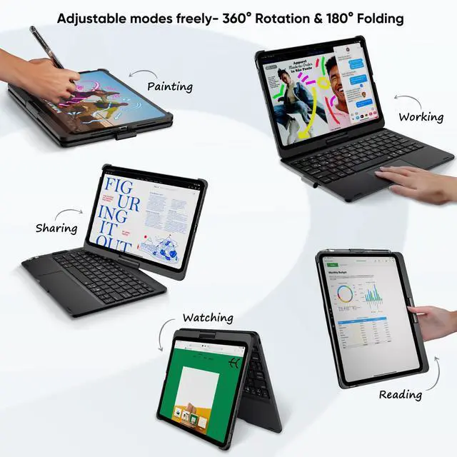 Alt view image 3 of 5 - doqo iPad Pro 11 inch Case with Keyboard (M4, 2024),Keyboard case for iPad Pro 11 2024 with Multi-Touch Trackpad, 7 Colors Backlight & 360°Rotatable,Thin&Light for iPad Pro 11 5th Black