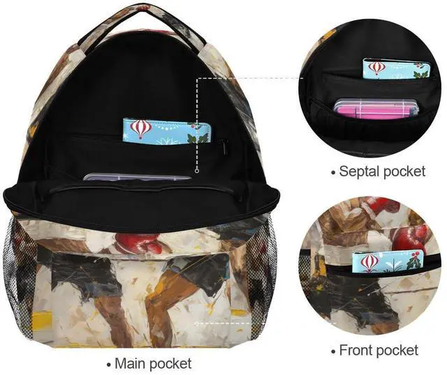 Alt view image 5 of 5 - Bookbags Laptop Backpack for High School Adult Boxing 1 Travel College Teens Student Casual Shoulder Daypack