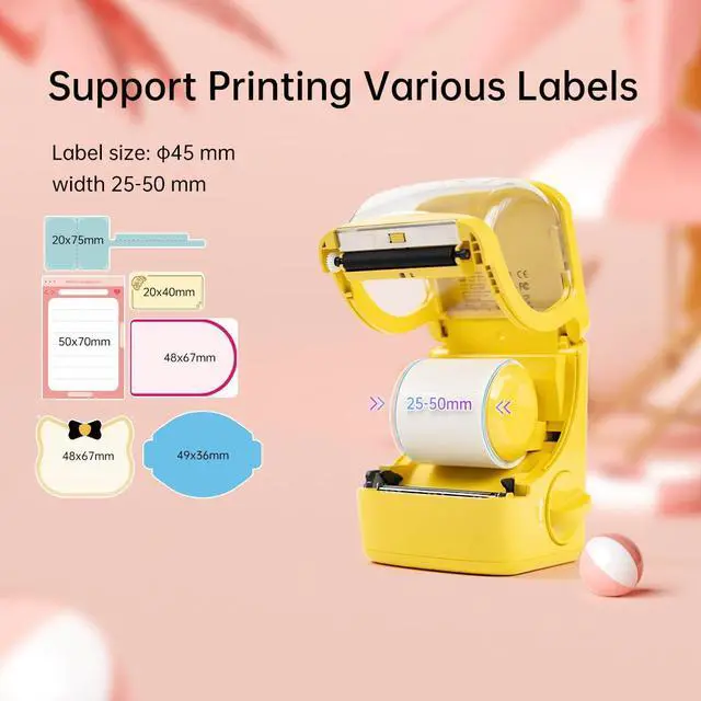 Alt view image 2 of 5 - NEW1 Label Printer 2 Inch Portable Inkless Bluetooth Label Maker for Small Business, Home, School, Sticker Printer for Address, Logo, Barcode, Clothing, with Automatic Label RecognitionYellow