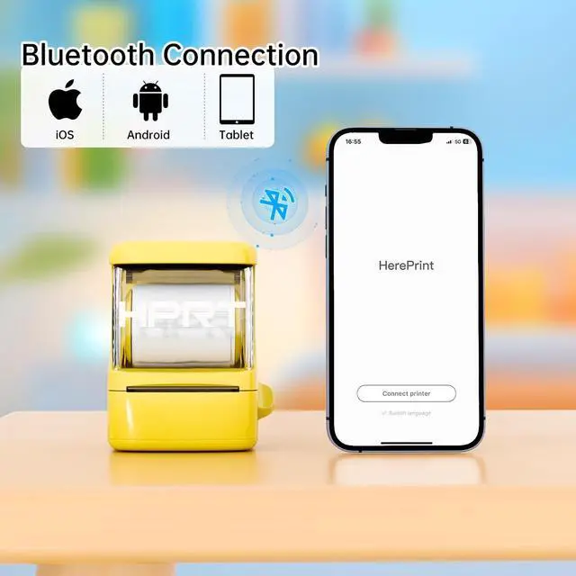 Alt view image 3 of 5 - NEW1 Label Printer 2 Inch Portable Inkless Bluetooth Label Maker for Small Business, Home, School, Sticker Printer for Address, Logo, Barcode, Clothing, with Automatic Label RecognitionYellow