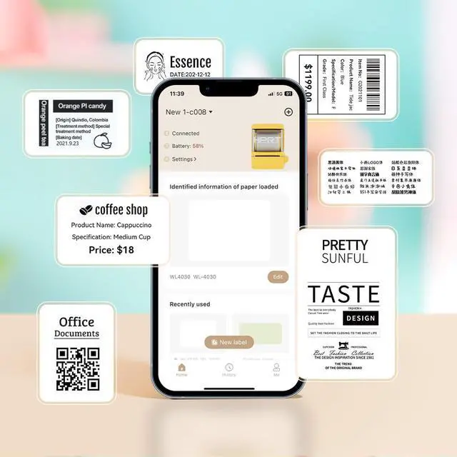 Alt view image 4 of 5 - NEW1 Label Printer 2 Inch Portable Inkless Bluetooth Label Maker for Small Business, Home, School, Sticker Printer for Address, Logo, Barcode, Clothing, with Automatic Label RecognitionYellow