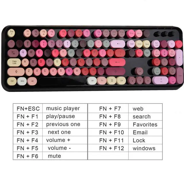 Alt view image 5 of 5 - Ubxxziy Wireless Keyboard and Mouse | Cute Colorful Keyboard and Mouse with 2.4GHz Cordless Retro Typewriter Keyboard | Auto-Sleep | USB Receiver for Windows PC/Laptop - Black Colorful