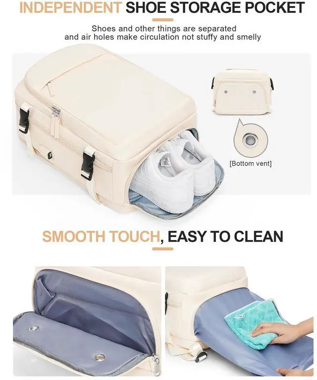Alt view image 4 of 5 - VGCUB Travel Backpack for Women Men Large Work Gym Frontier Airlines Personal Item Bag Business Airport lightweight Daypack Carry on Flight Approved Airplane Backpack Mochilas de Viaje Beige