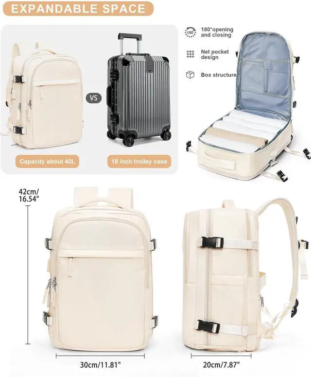 Alt view image 5 of 5 - VGCUB Travel Backpack for Women Men Large Work Gym Frontier Airlines Personal Item Bag Business Airport lightweight Daypack Carry on Flight Approved Airplane Backpack Mochilas de Viaje Beige