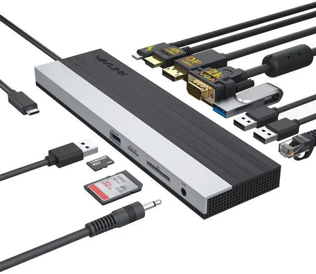 Main image of WAVLINK 12-in-1 USB C Docking Station, Triple Display Type C Hub Multiport Adapter with HDMI, DisplayPort, VGA, Ethernet, USB-C 100W PD3.0 Charging, USB3.0, USB2.0, SD/TF Card Reader, Audio- UMD03