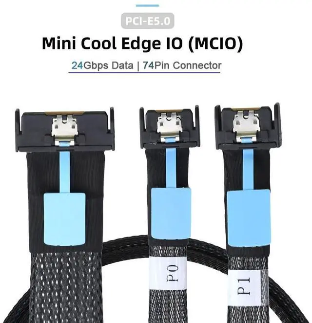 Alt view image 3 of 5 - cablecc MCIO PCI-E 5.0 Mini Cool Edge IOSTR PCI-E 8i 74Pin Male to Dual MCIO 38Pin Male Extender Cable 50cm