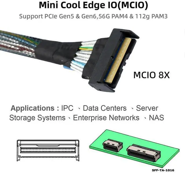 Alt view image 4 of 5 - cablecc MCIO PCI-E 5.0 Mini Cool Edge IOSTR PCI-E 8i 74Pin Male to Dual MCIO 38Pin Male Extender Cable 50cm