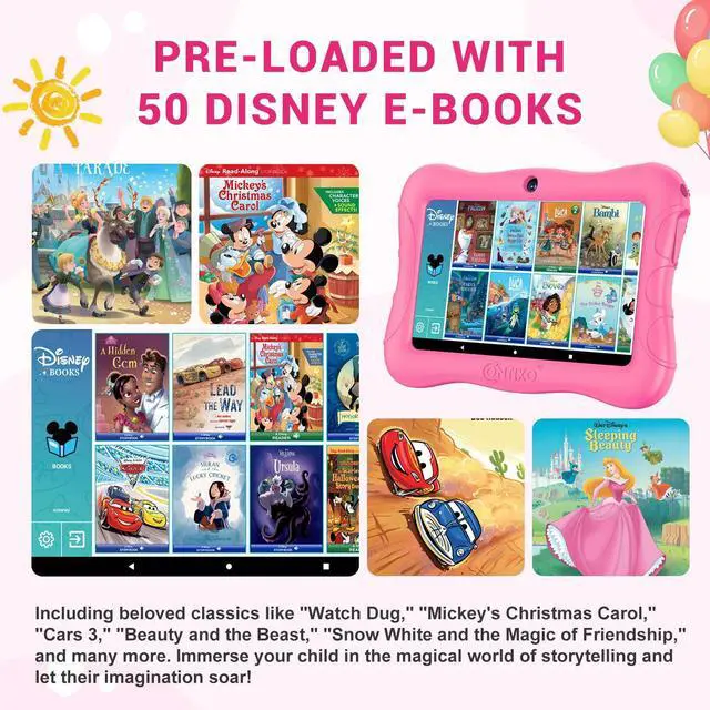 Alt view image 4 of 5 - Contixo 7 inch Kids Tablet Bundle - Ages 3-7, Android Tablets and Kids Headphones, with 50+ Disney Storybooks & Stickers (Value $200), 32GB ROM, Android 11, Learning Tablet for Kid - Pink