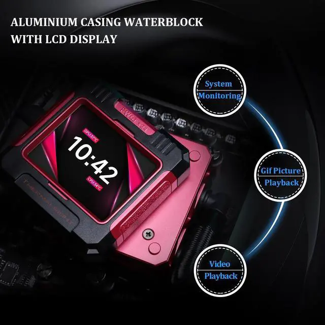 Alt view image 4 of 5 - Thermalright FW360 ARGB RB CPU AIO Cooler,360 Specification Water Cooling System,IPS LCD Screen with 320x240 Resolution,for AM5,LGA1700/1851,CPU Cooler with 2.4-in LCD Display,Magnetic Cold Head-Red