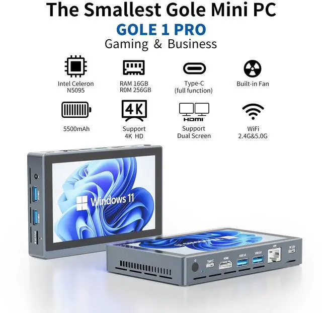 Alt view image 2 of 5 - HIGOLEPC Mini PC Win 11 Pro Celeron N5095 Mini Computer with Fan,16GB DDR4,256GB ROM Mini PC with Screen Micro PC Full-Featured USB-C 4K 60Hz Triple Display Mini Gaming Computer WiFi 5.0 BT5.0