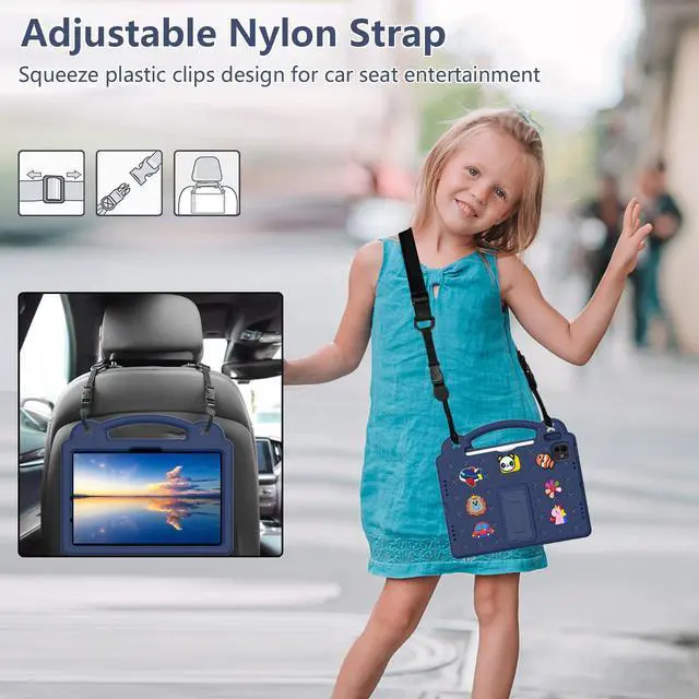 Alt view image 3 of 5 - YRH Kids Case for iPad Air 11 inch M3/M2 (2025/2024), for iPad Pro 11 inch (M4) 2024, Kids EVA Shockproof Cover with Strap, for Air 7th/6th Gen Case, Navy