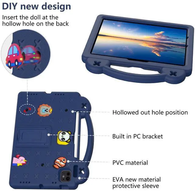 Alt view image 5 of 5 - YRH Kids Case for iPad Air 11 inch M3/M2 (2025/2024), for iPad Pro 11 inch (M4) 2024, Kids EVA Shockproof Cover with Strap, for Air 7th/6th Gen Case, Navy