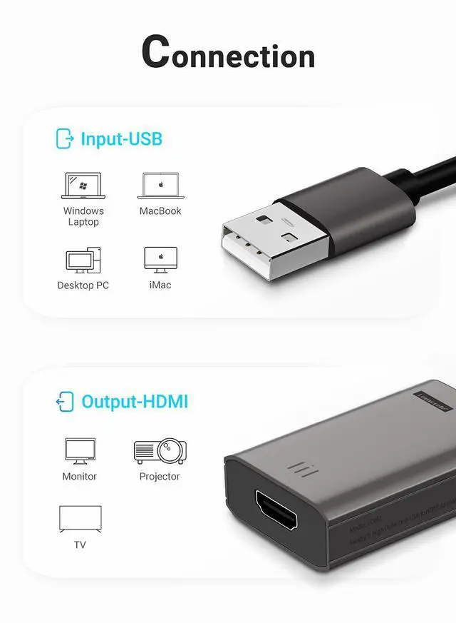 Alt view image 4 of 5 - Lemorele MacBook HDMI to USB Adapter, HD 1080P USB to HDMI Cable, Compatible with MacOS M1 / Windows 10/8.1/8/7 (Need to Install App), Incompatible with Linux, Unix, Vista