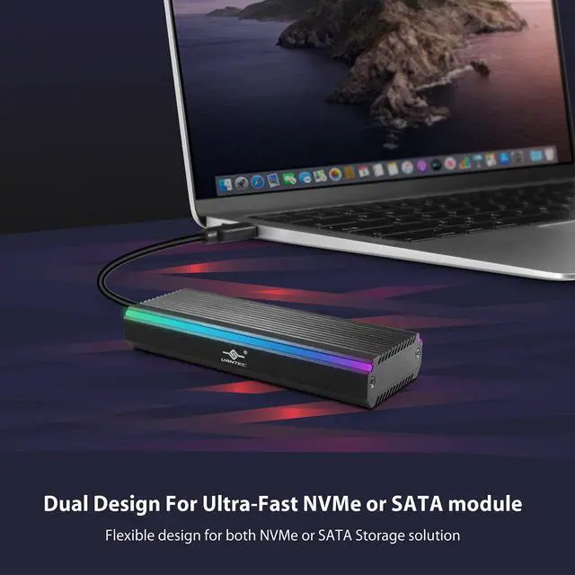 Alt view image 3 of 5 - Vantec NexStar SX, USB 3.2 Gen2x1 Type C RGB Enclosure for M.2 NVMe or M.2 SATA, Multi-Color RGB, Pocket Size, Anodized Aluminum, toolless Mount, UASP, No Drivers Needed (NST-211C3-RGB)
