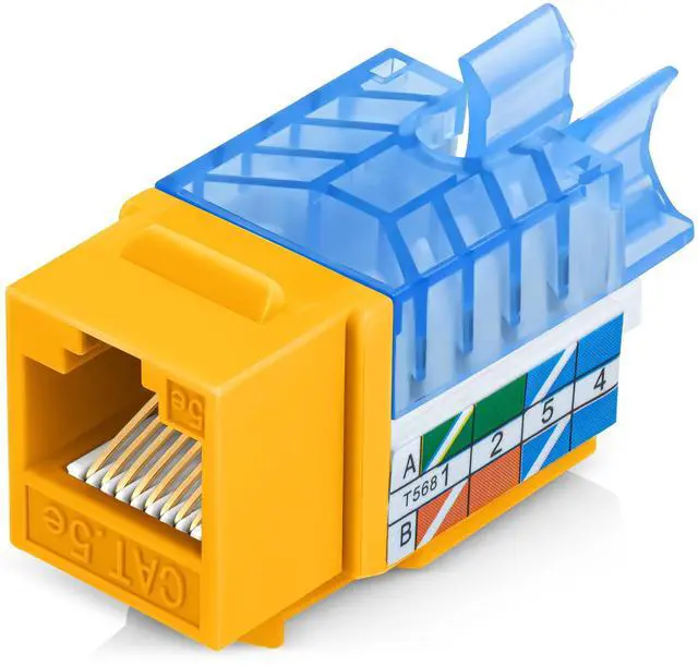 Main image of Everest 45° Angled RJ45 Cat5e Keystone Jacks 50-Pack in Yellow - Slim Profile Female RJ45 Connectors - Cat 5e Keystone Jack - Compatible with 45° Angled Speed Termination Tool - 45Term (B0BL3GS7ZY)