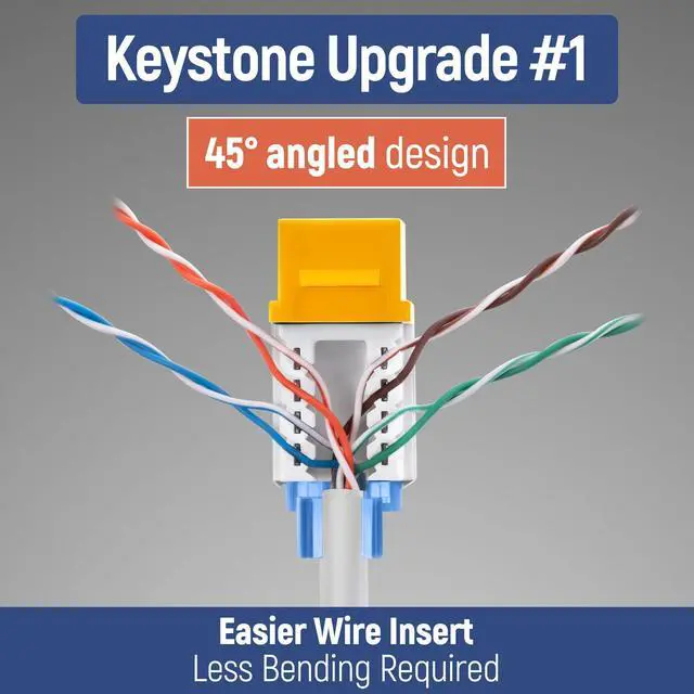 Alt view image 3 of 5 - Everest 45° Angled RJ45 Cat5e Keystone Jacks 50-Pack in Yellow - Slim Profile Female RJ45 Connectors - Cat 5e Keystone Jack - Compatible with 45° Angled Speed Termination Tool - 45Term (B0BL3GS7ZY)