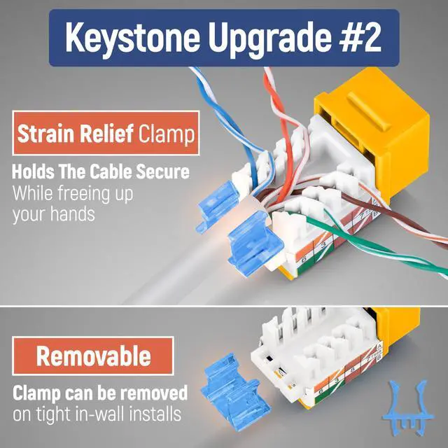 Alt view image 4 of 5 - Everest 45° Angled RJ45 Cat5e Keystone Jacks 50-Pack in Yellow - Slim Profile Female RJ45 Connectors - Cat 5e Keystone Jack - Compatible with 45° Angled Speed Termination Tool - 45Term (B0BL3GS7ZY)