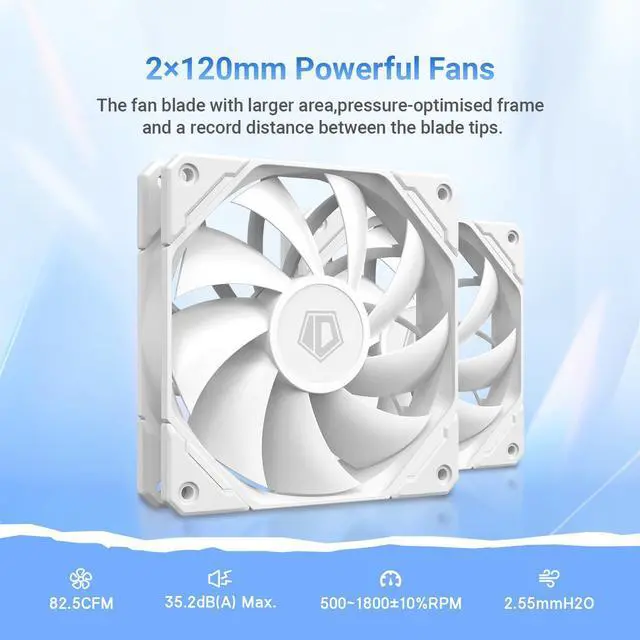 Alt view image 4 of 5 - ID-COOLING FX240 PRO White Liquid CPU Cooler for Desktop - 240mm AIO Cooler, 2 x 120mm High-efficient Fans, Special CD Pattern Pump Header, Intel & AMD Compatible
