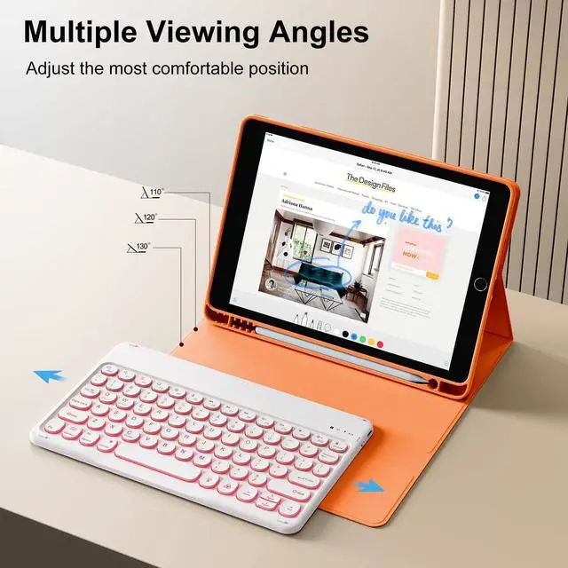 Alt view image 5 of 5 - SZPSGC Case for iPad 9th/8th/7th Generation with Keyboard 10.2 Inch 2021/2020/2019, 7 Colors Backlit Detachable Keyboard, Soft TPU Back Folio Stand Cover with Pencil Slots, Orange