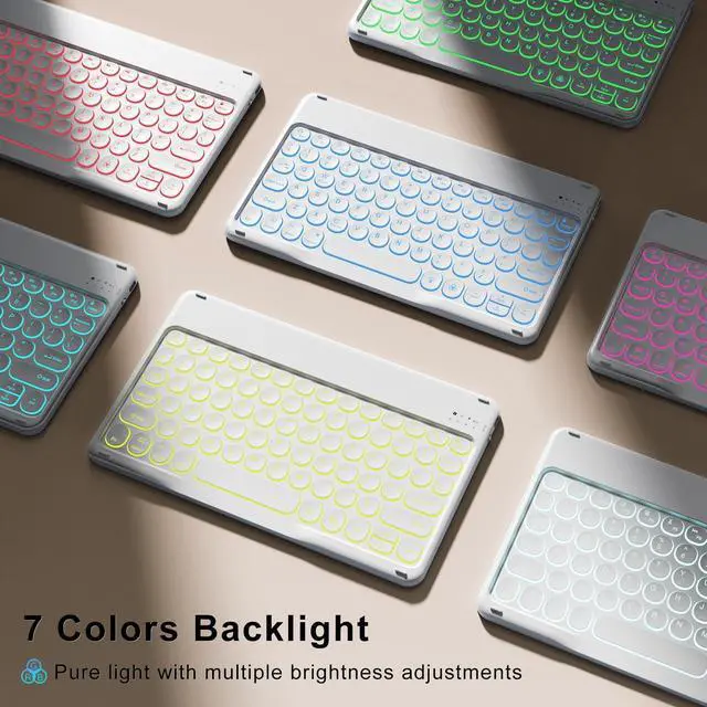 Alt view image 4 of 5 - SZPSGC Case for iPad 9th/8th/7th Generation with Keyboard 10.2 Inch 2021/2020/2019, 7 Colors Backlit Detachable Keyboard, Soft TPU Back Folio Stand Cover with Pencil Slots, Orange