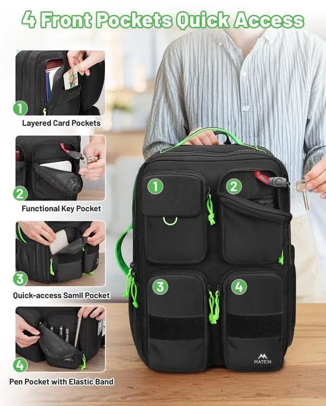 Alt view image 3 of 5 - MATEIN Heavy Duty Backpack for Men, 17 Inch College Laptop Backpack with Multiple Organized Pockets, Water Resistant TSA Large Computer Teacher Bag with USB Port & Shoe Compartment for Work Travel