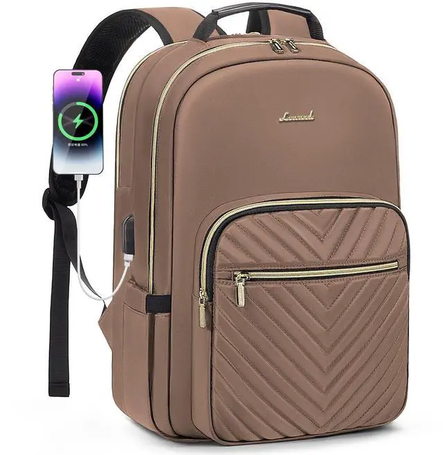 Main image of LOVEVOOK Laptop Backpack for Women 17.3 inch,Cute Womens Travel Backpack Purse,Professional Laptop Computer Bag,Waterproof Work Business College Teacher Bags Carry on Backpack with USB Port,Brown