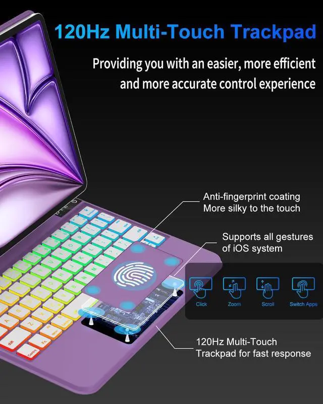 Alt view image 2 of 5 - Magic Keyboard Case for iPad Air 11-inch (M3 2025/M2 2024) / iPad Pro 11" (4th/3rd/2nd/1st Gen) / iPad Air 5th 4th Gen - Magnetic Folio Smart Keyboard Cover with Backlit Multi-Touch Trackpad - Purple