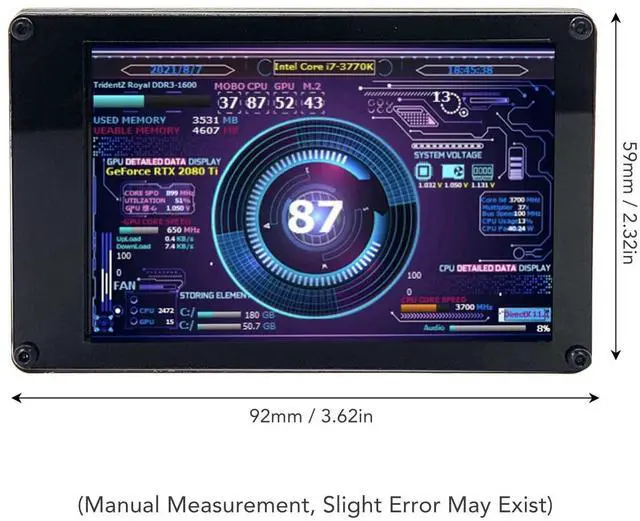 Alt view image 2 of 5 - 3.5 Inch PC Sensor Panel Display,Computer Temp Monitor, Mini Screen Temperature Display PC CPU Data Monitor for PC CPU RAM Data, 360 Degree Rotation Sub Screen for Computer Case, Computer Temp Mo