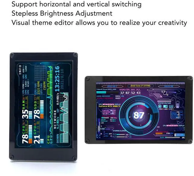 Alt view image 4 of 5 - 3.5 Inch PC Sensor Panel Display,Computer Temp Monitor, Mini Screen Temperature Display PC CPU Data Monitor for PC CPU RAM Data, 360 Degree Rotation Sub Screen for Computer Case, Computer Temp Mo