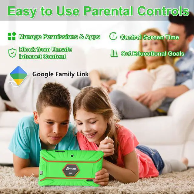 Alt view image 4 of 5 - Contixo 7 inch Kids Tablet - V8 Tablet for Kids and Sleeve Bag Bundle, Age 3-7, Pre-Loaded 50+ Disney Storybooks, 32GB, Android 11, Parental Controls, Back to School Gift - Green (Boys & Grils)