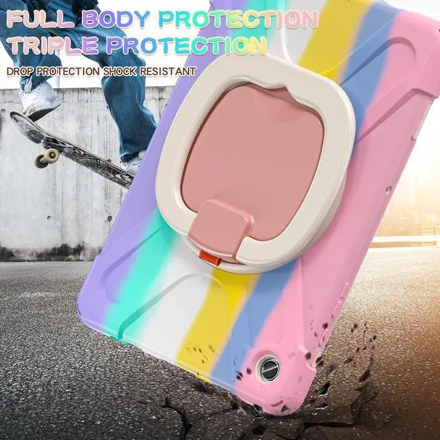 Alt view image 5 of 5 - PboyiqiS Case for Galaxy Tab A9 Plus 11" 2023 (SM-X210/ X215/ X216), Heavy Duty Protective Case with 360 Degree Swivel Stand&Hand Strap&Shoulder Strap (Colourful Pink)