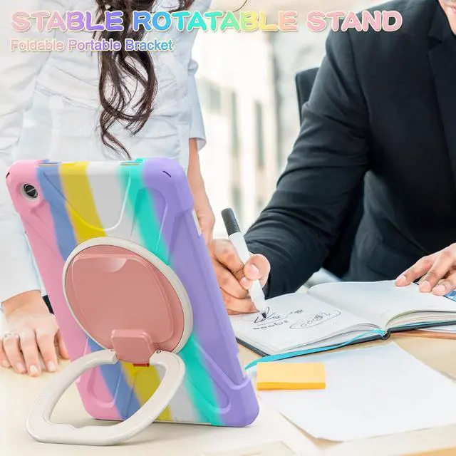 Alt view image 2 of 5 - PboyiqiS Case for Galaxy Tab A9 Plus 11" 2023 (SM-X210/ X215/ X216), Heavy Duty Protective Case with 360 Degree Swivel Stand&Hand Strap&Shoulder Strap (Colourful Pink)