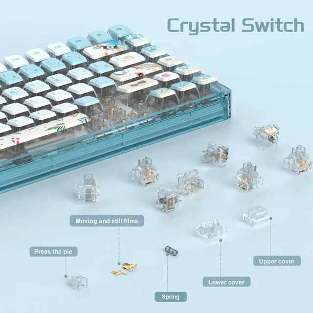 Alt view image 2 of 5 - Blue Light Up Transparent Mechanical Keyboard,Light84 RGB Backlight Gaming Wired Keyboards with Crystal Switch and Sublimation PBT Capkeys,70% Percent E-Sports for Windows PC MAC (California Holiday)